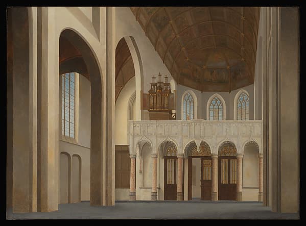 Interior of the Sint-Pieterskerk, 's-Hertogenbosch, by Pieter Jansz. Saenredam