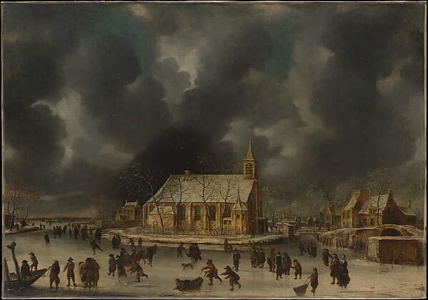 Skating at Sloten, near Amsterdam, by Johannes Abrahamsz Beerstraten