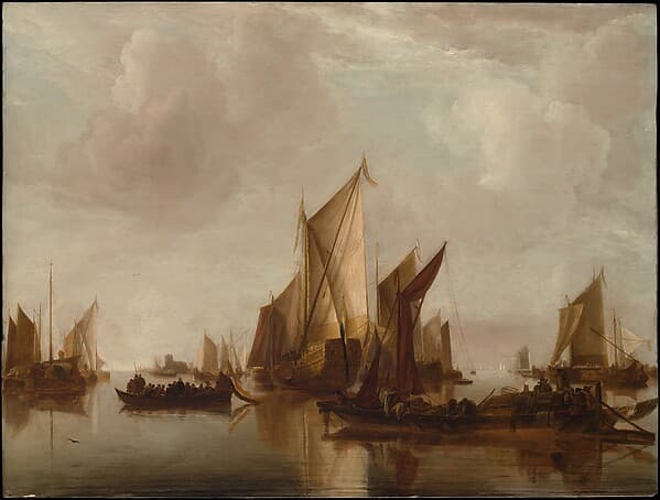 A State Yacht and Other Craft in Calm Water, by Jan van de Cappelle