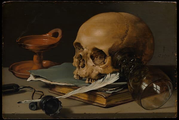 Still Life with a Skull and a Writing Quill, by Pieter Claesz