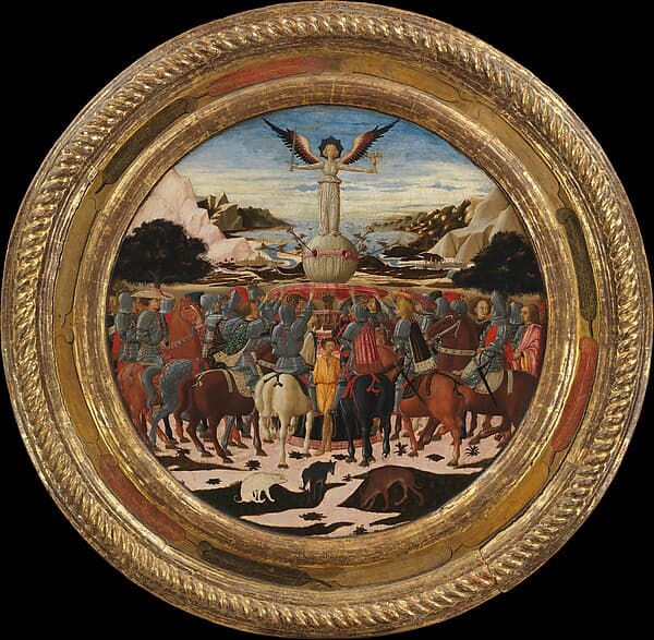 The Triumph of Fame; (reverse) Impresa of the Medici Family and Arms of the Medici and Tornabuoni Families, by Giovanni di ser Giovanni Guidi (called Scheggia)