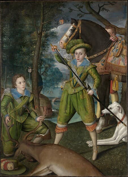 Henry Frederick (1594–1612), Prince of Wales, with Sir John Harington (1592–1614), in the Hunting Field, by Robert Peake the Elder