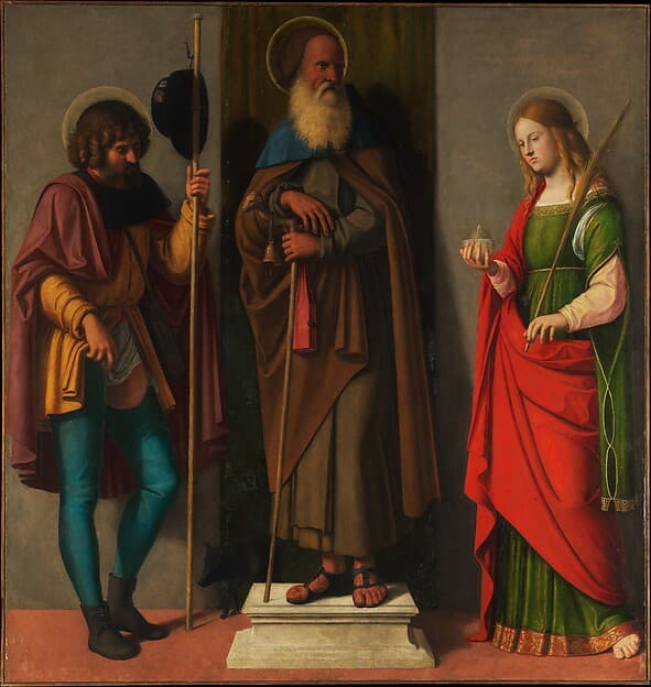 Three Saints: Roch, Anthony Abbot, and Lucy, by Cima da Conegliano (Giovanni Battista Cima)