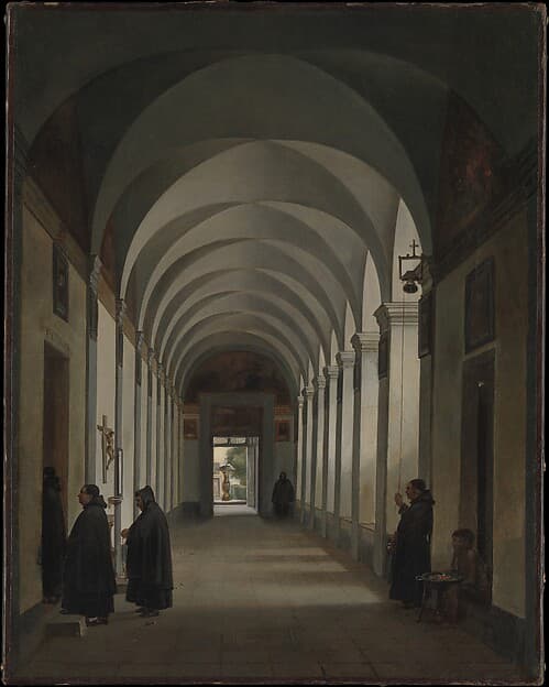 Monks in the Cloister of the Church of Gesù e Maria, Rome, by François Marius Granet