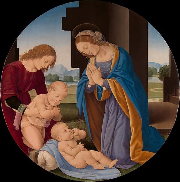 Madonna Adoring the Child with the Infant Saint John the Baptist and an Angel, by Lorenzo di Credi (Lorenzo d'Andrea d'Oderigo)