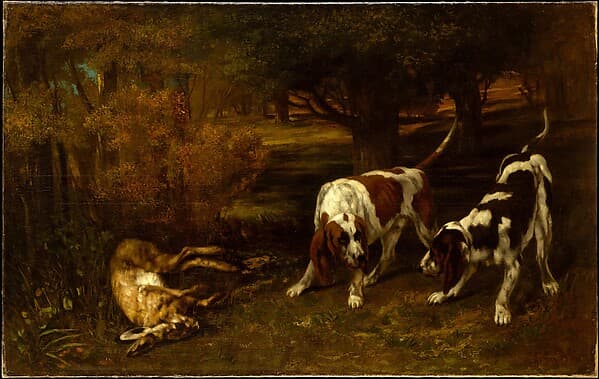 Hunting Dogs with Dead Hare, by Gustave Courbet
