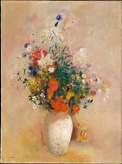 Vase of Flowers (Pink Background), by Odilon Redon