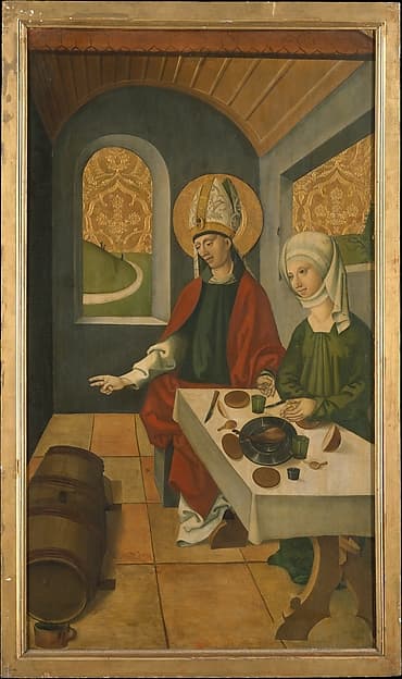 Saint Remigius Replenishing the Barrel of Wine; (interior) Saint Remigius and the Burning Wheat, by Swiss Painter