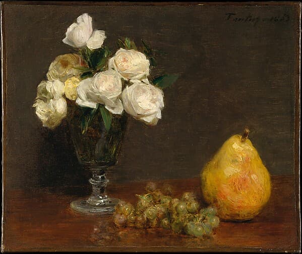 Still Life with Roses and Fruit, by Henri Fantin-Latour