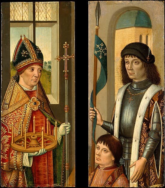 Saint Donatian; Saint Victor Presenting a Donor, by Netherlandish (Bruges) Painter