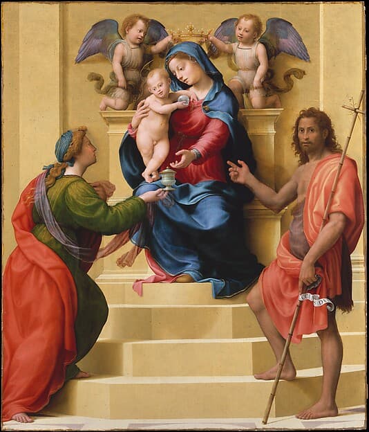 Madonna and Child Enthroned with Saints Mary Magdalen and John the Baptist, by Giuliano di Piero di Simone Bugiardini