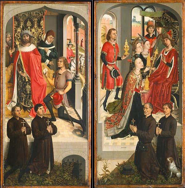 Abner's Messenger before David; The Queen of Sheba Bringing Gifts to Solomon; The Annunciation, by Master of the Saint Barbara Legend