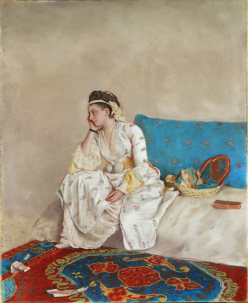 Woman in Turkish Dress, Seated on a Sofa, by Jean Etienne Liotard