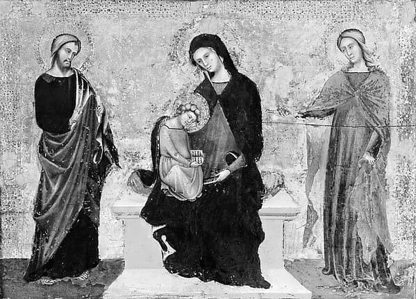 Madonna and Child Enthroned with Saints James Minor and Lucy, by Marco di Paolo Veneziano