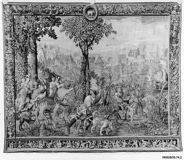 The Arrival at the Hunting Lodge, or April from a set of the Hunts of Maximilian, by Bernard van Orley