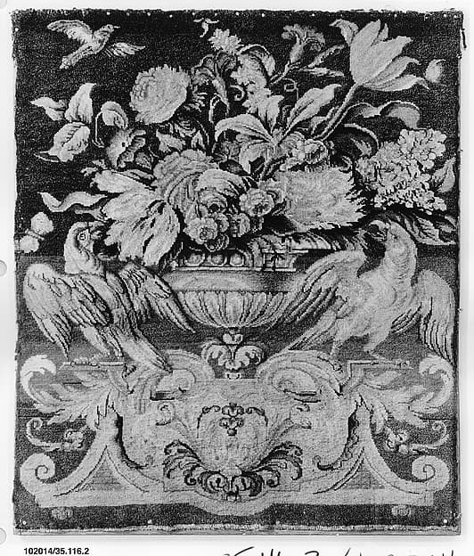 Flowers in a golden vase, with three birds, by Savonnerie Manufactory