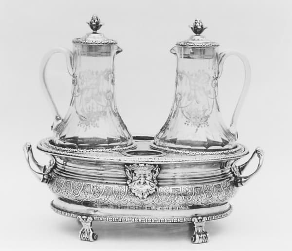 Cruet frame with later glass bottles, by Richard Jarry