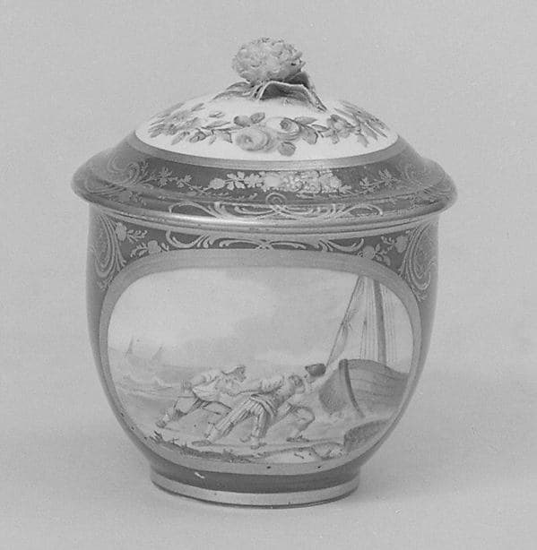 Sugar bowl with cover (pot à sucre Bouret) (part of a service), by Sèvres Manufactory
