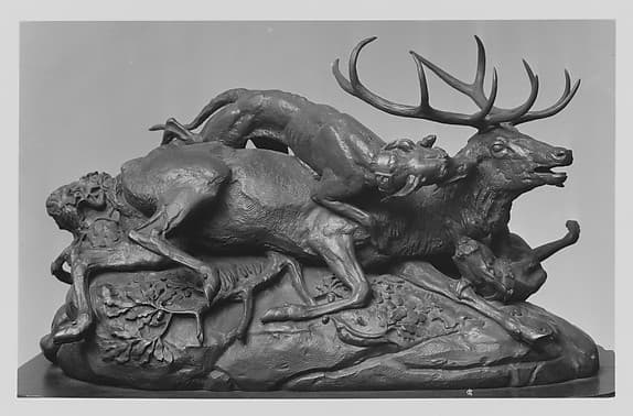 Ten-Point Stag Brought Down by Two Scotch Hounds (first version), by Antoine-Louis Barye