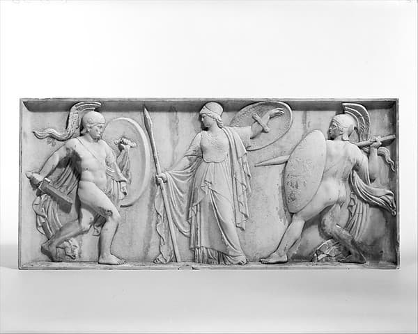 Achilles about to kill Hector, Pallas Athena between them, by Giovanni Maria Benzoni