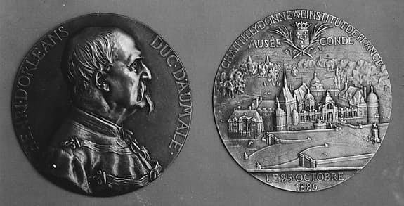 To commemorate the gift of his chateau de Chantilly to the nation, by the Duc d'Aumale on his banishment in 1886, by Jules-Clément Chaplain