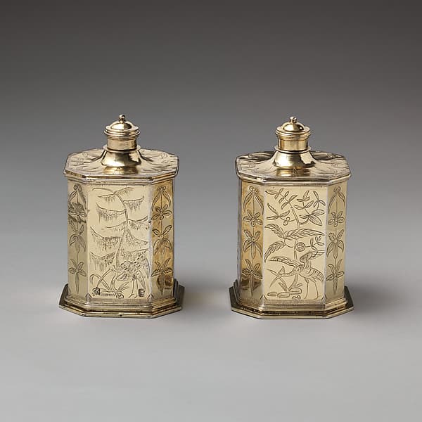 Pair of scent bottles (part of a toilet service), by D., London