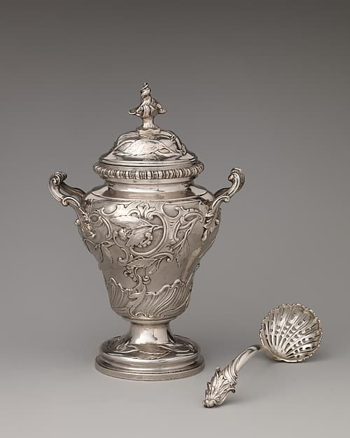 Tea caddy with spoon (one of a set of three), by John Swift