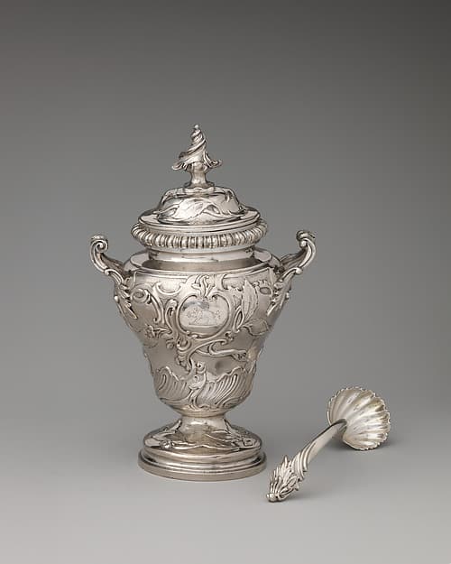 Tea caddy with spoon (one of a set of three), by John Swift