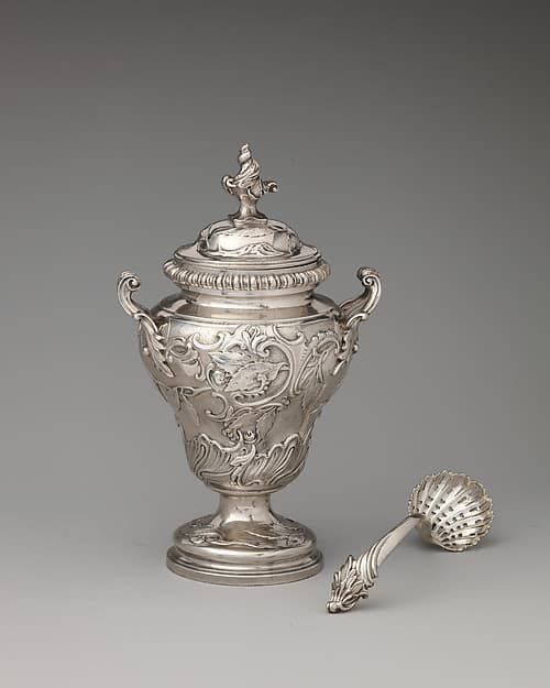 Tea caddy with spoon (one of a set of three), by John Swift