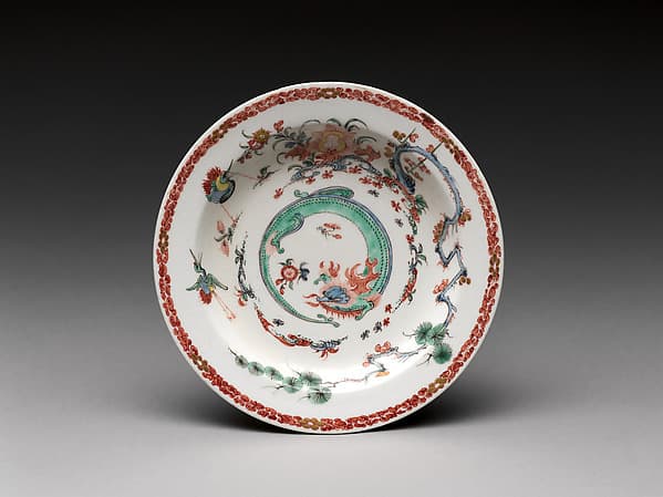 Dish with dragons, by Bow Porcelain Factory