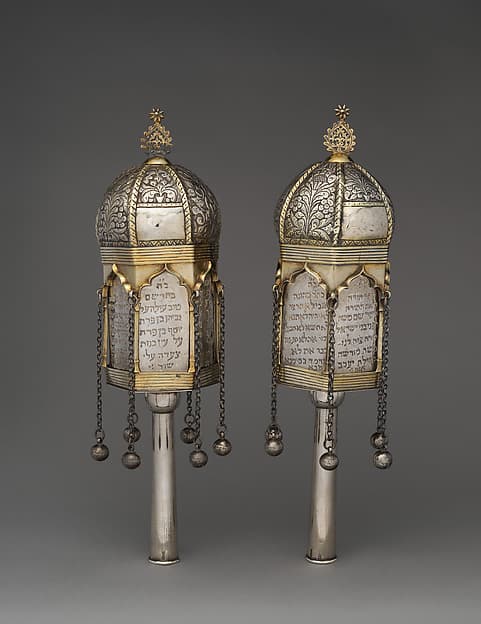 Pair of Torah finials (rimonim), by A.M.