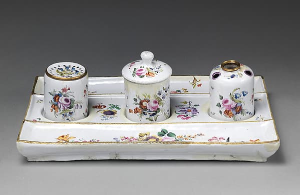Standish with pounce pot, wafer box, and inkwell