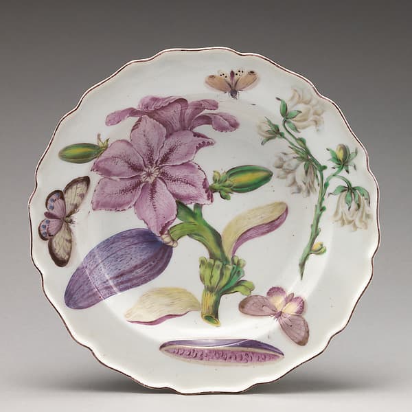 Botanical plate with a flowering eggplant, by Chelsea Porcelain Manufactory