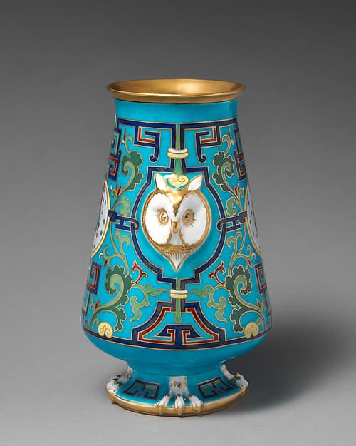 Vase with owl heads and "cloisonné" decoration, by Minton(s)