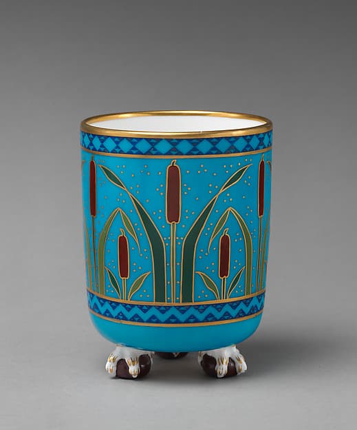 Cylindrical vase with cattail motif, by Minton(s)
