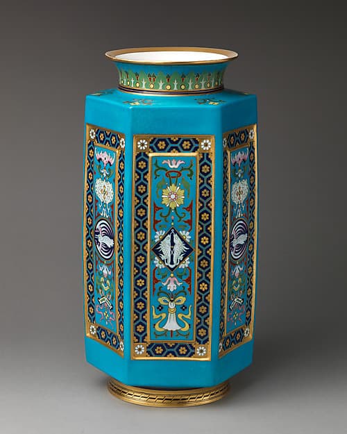 Hexagonal vase with cloisonné decoration, by Minton(s)