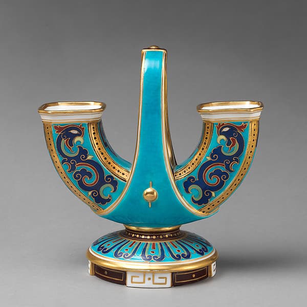 U-shaped vase with handle (one of a pair), by Minton(s)