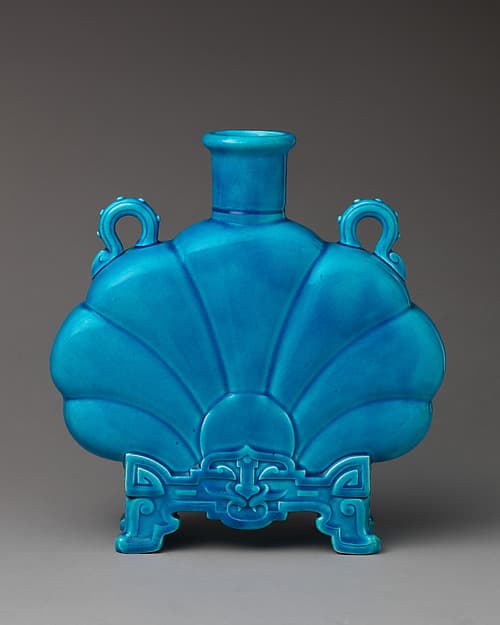 Fan-shape 'Persian' bottle with handles (one of a pair), by Minton(s)