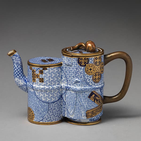 Teapot with double bamboo body, by Worcester factory