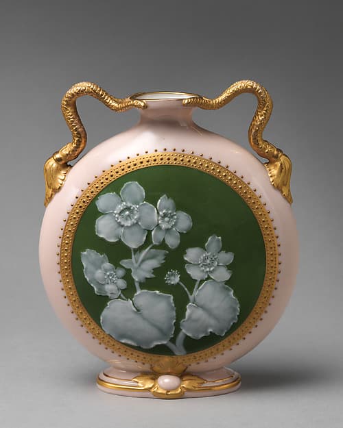 Moon flask with snake handles and floral reserve, by Grainger