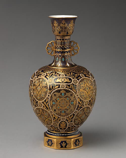 Vase with hexagonal foot (one of a pair), by Crown Derby