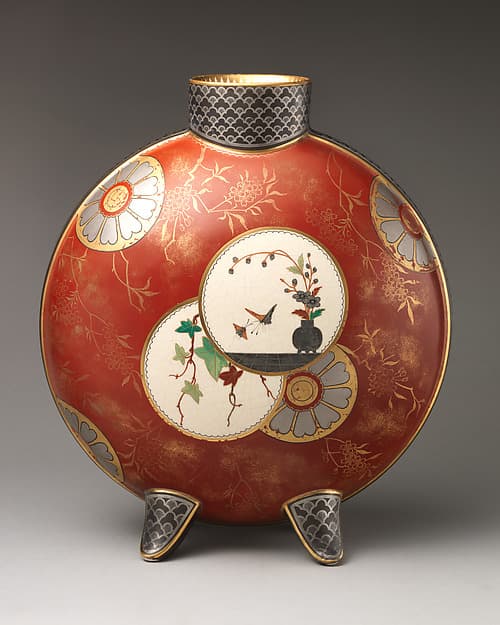 Moon flask rust body with central reserve, by Doulton Manufactory