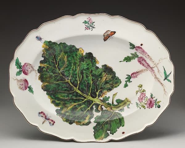 Botanical oval platter with turnip leaf, by Chelsea Porcelain Manufactory