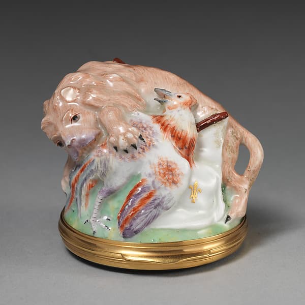 Lion and cock, by Chelsea Porcelain Manufactory