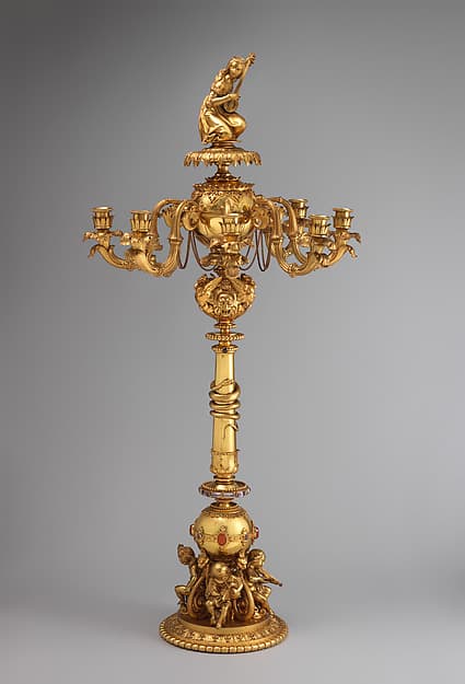 Candelabrum with woman playing guitar (one of a pair), by Aimé Chenavard