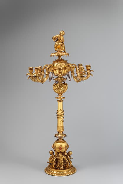 Candelabrum with woman playing flute (one of a pair), by Aimé Chenavard