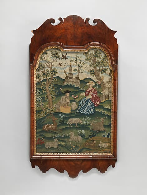 Embroidered picture of pastoral scene