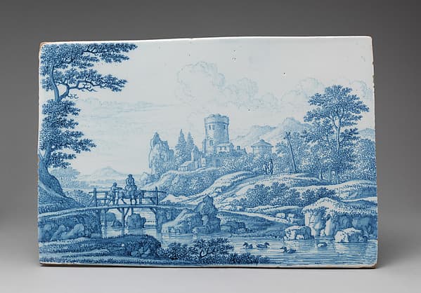 Plaque with an Italinate landscape, by Frederick van Frijtom
