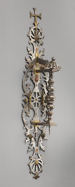 Handle and escutcheon with latch, by Anonymous
