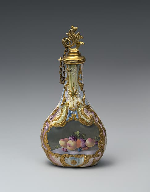 Scent bottle with still life of fruit, by Robert Hancock